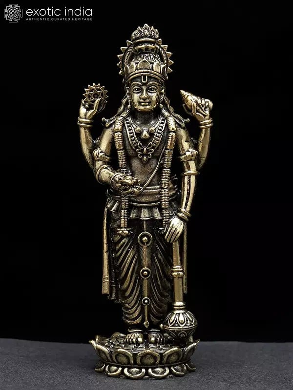 Superfine Lord Vishnu Idol Standing on Lotus | Brass Statue