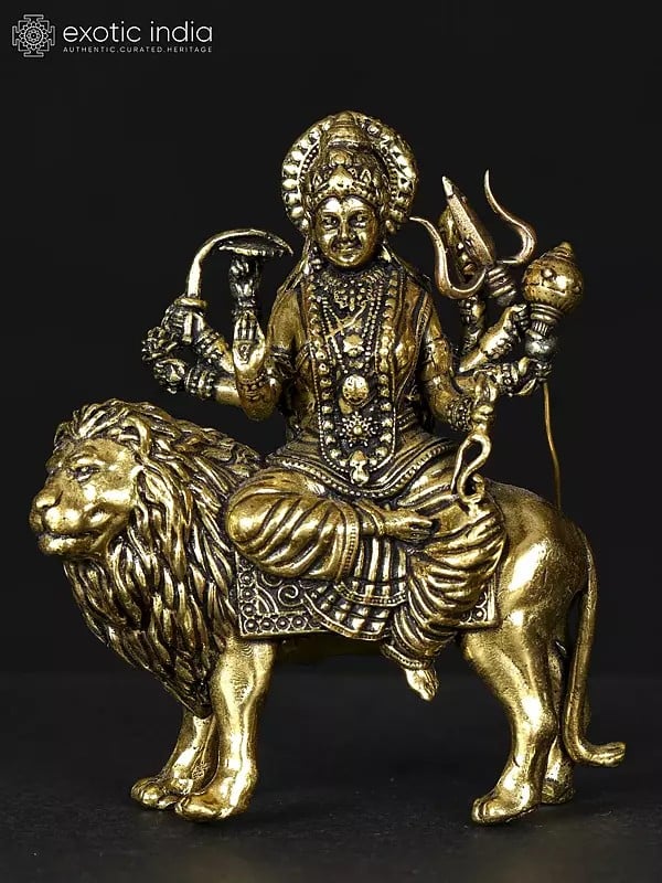 Small Superfine Four-Armed Maa Sherawali Brass Statue | Multiple Sizes