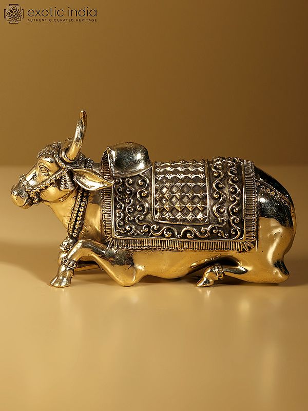 5" Small Superfine Nandi Brass Statue - Vehicle of Lord Shiva