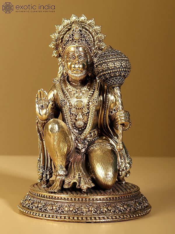 6" Sitting Lord Hanuman Brass Statue in Blessing Gesture