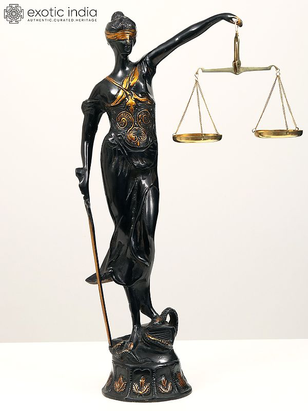 19" Lady Justice in Brass with Scale and Sword in Hand