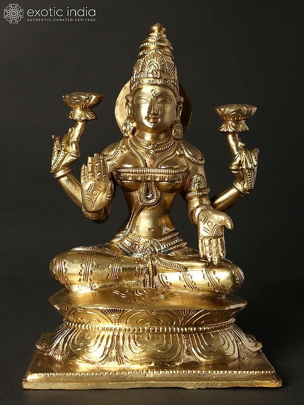 7" Bronze Idol of Goddess Lakshmi on Lotus