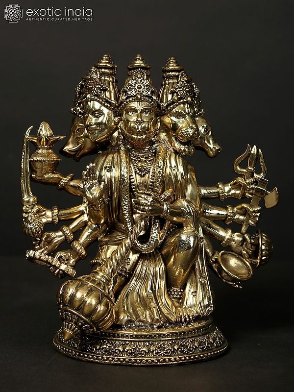 6" Brass Superfine Statue Of Panchamukhi Hanuman