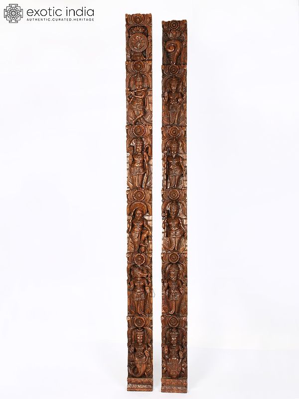 84" Large Pair of Dashavatara Panels in Wood