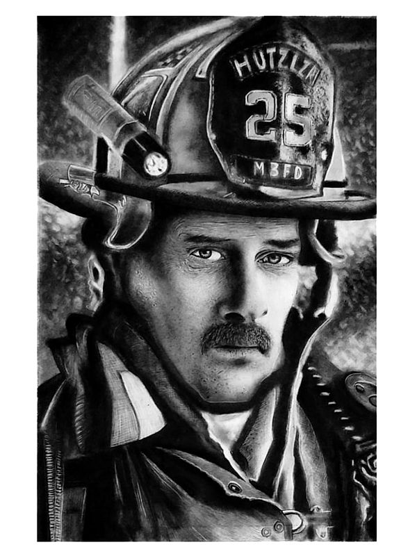Firefighter - Barnes Matthew | Charcoal On Cartridge Sheet | By Suman Das
