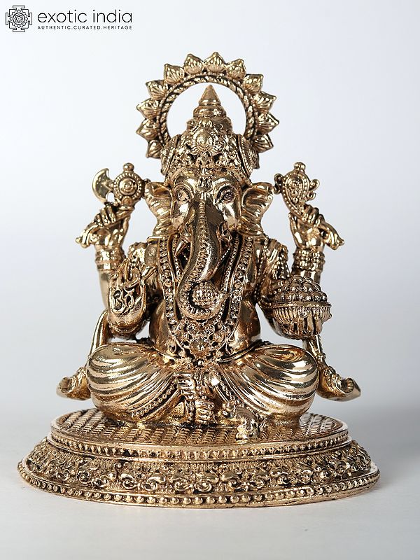 4" Small Chaturbhuja Lord Ganesha Brass Statue
