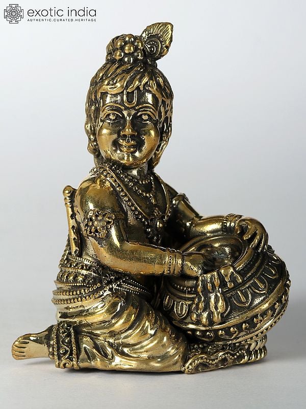3" Small Butter Krishna Brass Statue