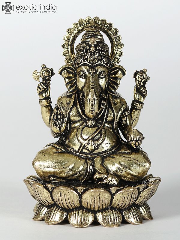 Small Lord Ganesha Seated on Lotus Pedestal