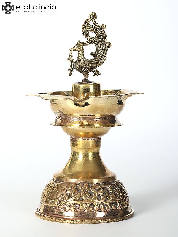 6" Brass Beautiful Peacock Deepak for Temple