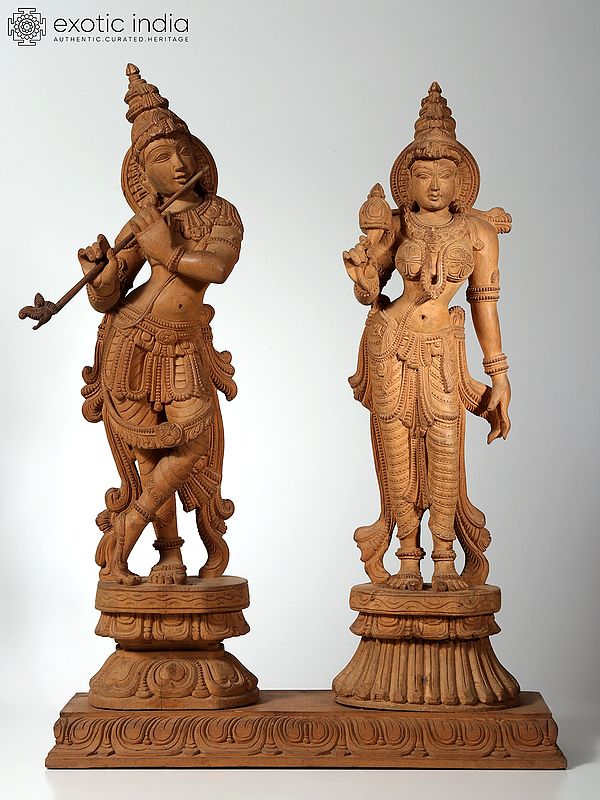 25" Standing Radha Krishna | Wood Carved Statue