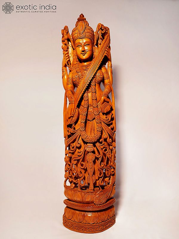 23" Standing Attractive Statue Of Goddess Saraswati