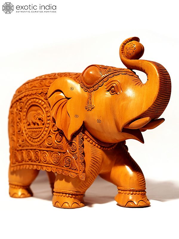 12" The Roaring Elephant Idol With Beautiful Carving