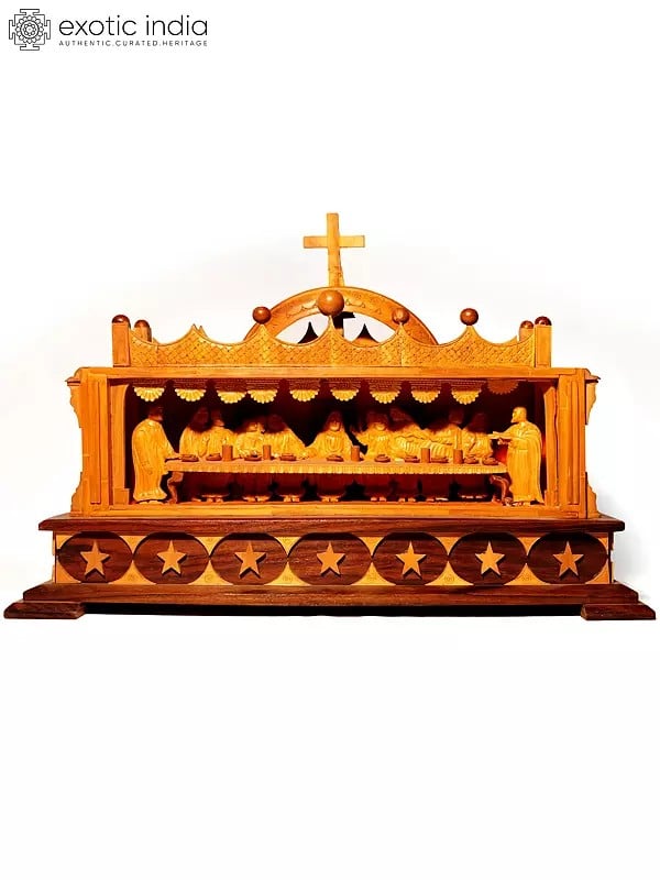 15" Wood Church - The Last Supper View | With Hand Carving | Decorative Showpiece