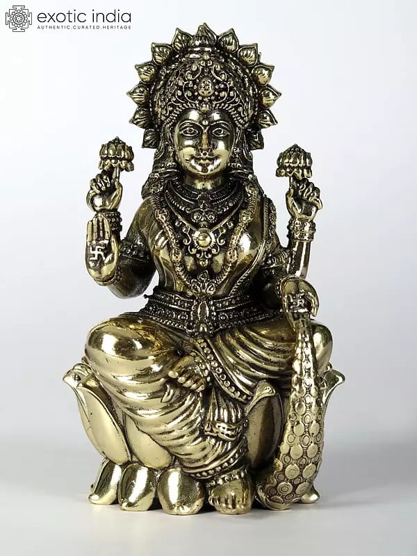 Small Brass Statue of Superfine Goddess Lakshmi Seated on Lotus | Multiple Sizes