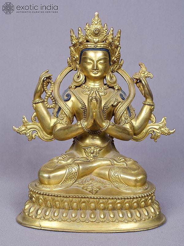 9" Chenrezig Copper Statue | Four Armed Avalokiteshvara Idol from Nepal