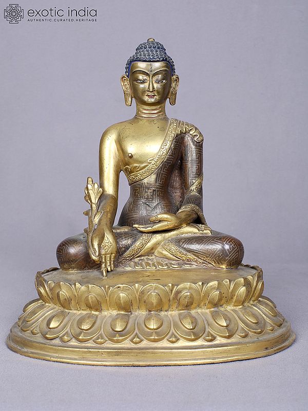 8" Medicine Buddha Copper Statue Gilded with Gold from Nepal
