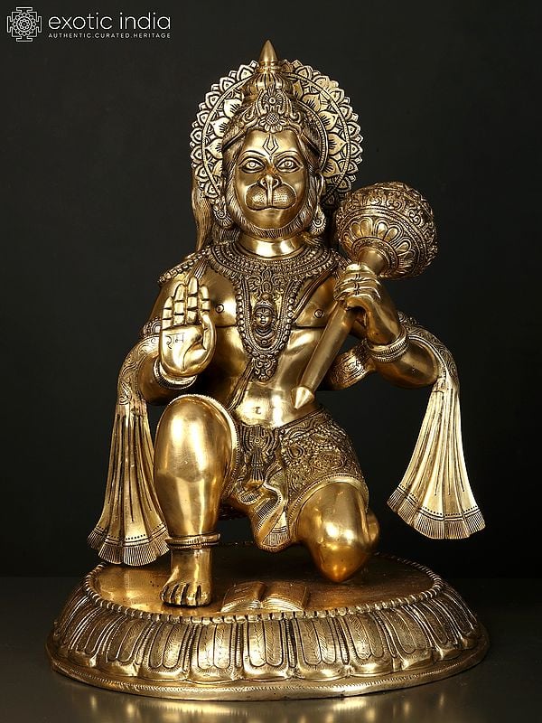 21" Sitting Lord Hanuman in Blessing Gesture | Brass Statue