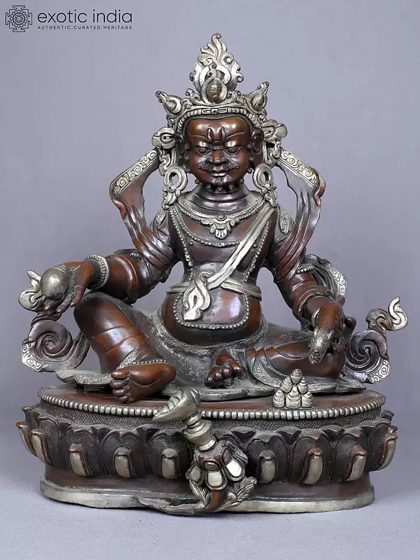 13" Tibetan Buddhist God of Wealth Kubera Copper Statue | Nepalese Copper Idol