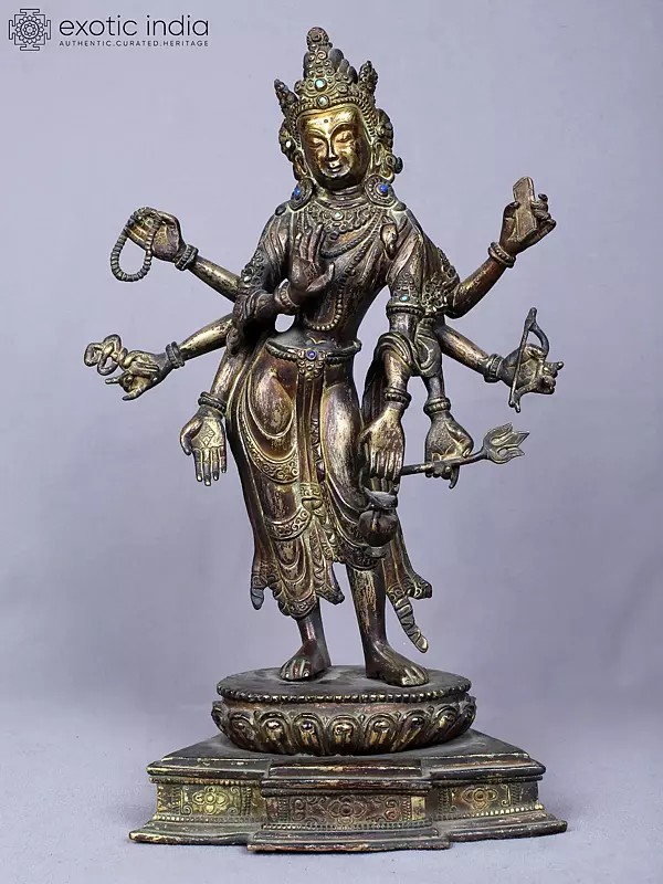 13" Amogh Pass Lokeshvara Copper Statue Gilded with Gold from Nepal