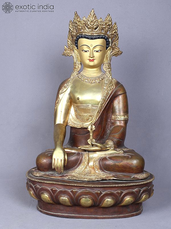 18" Vajrasattva Buddha Idol from Nepal | Copper Statue Gilded with Gold