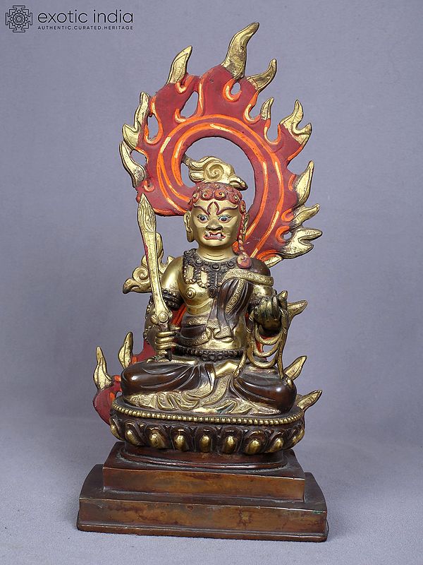 10" Buddhist Achala Yamaraj Idol from Nepal | Copper Statue Gilded with Gold