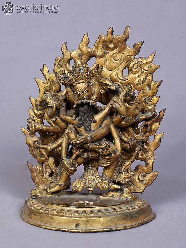 7" Buddhist Vajra Shakti Idol from Nepal | Copper Statue Gilded with Gold
