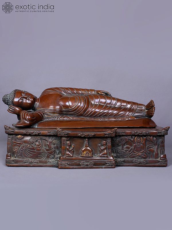 16" Parinirvana Buddha Copper Statue from Nepal