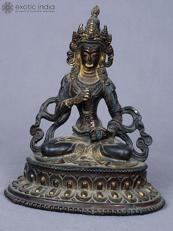 6" Tibetan Buddhist Deity Vajrasattva | Copper Statue Gilded with Gold | From Nepal