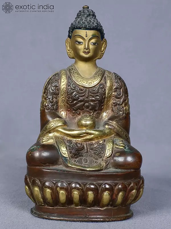 5" Small Amitabha Buddha Copper Statue Gilded with Gold from Nepal