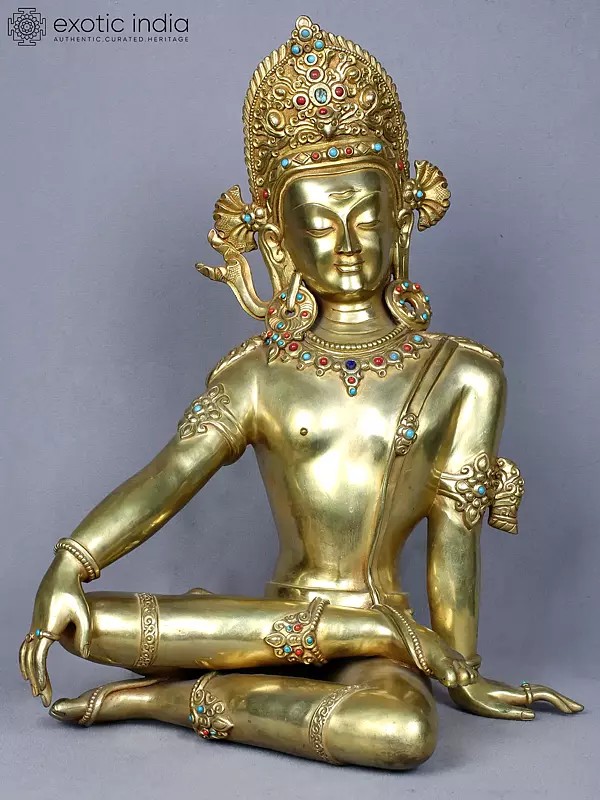 16" Lord Indra Copper Statue Gilded with Gold | Copper Idol from Nepal