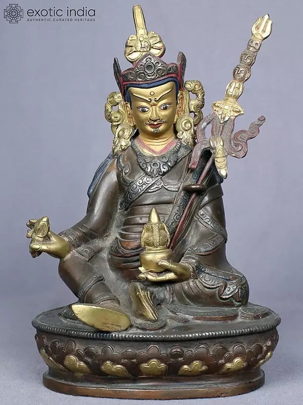 8" Guru Padmasambhava Idol | Copper Statue Gilded with Gold