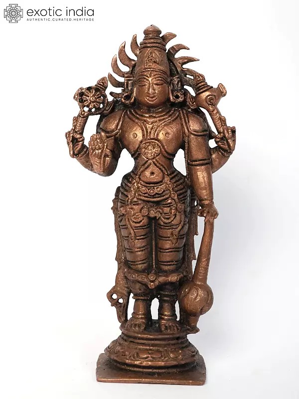 6" Small Standing Lord Vishnu Copper Statue