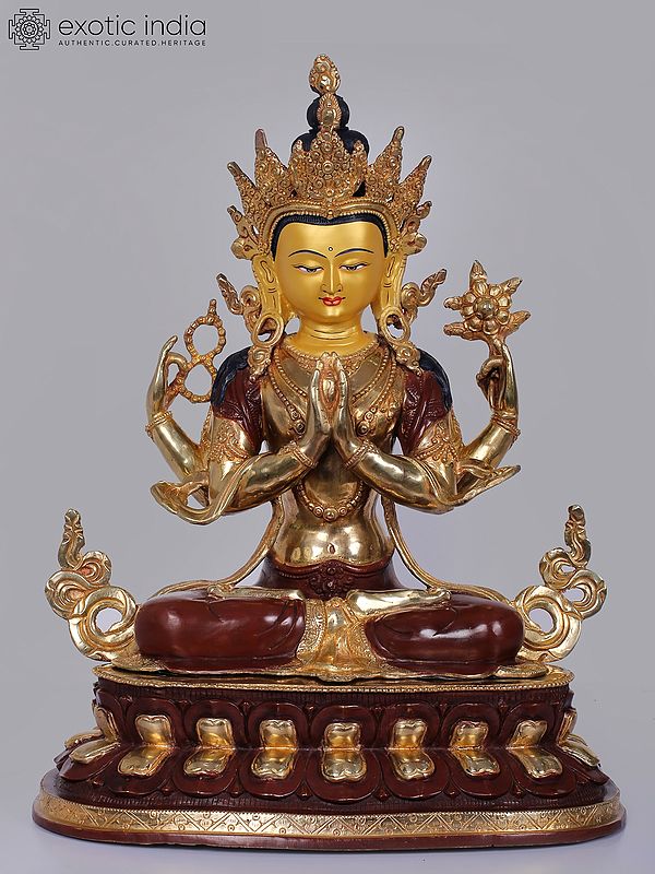 19" Buddhist Deity Chenrezig Idol From Nepal | Copper Statue