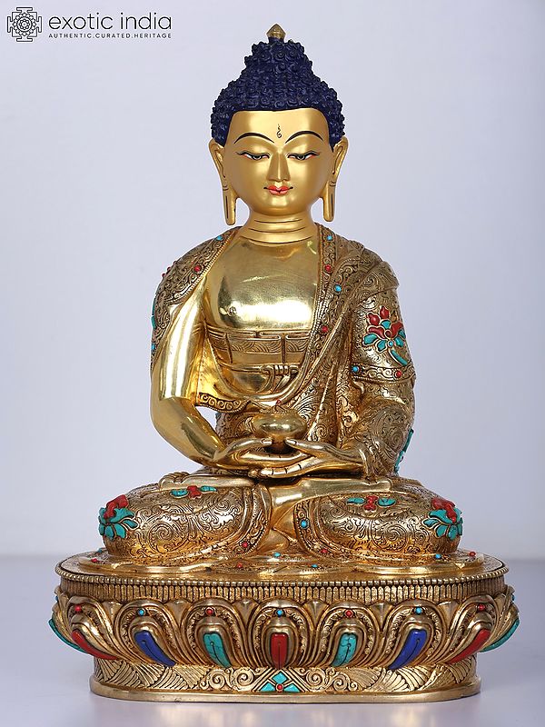 13" Amitabha Buddha Copper Statue Gilded with Gold from Nepal