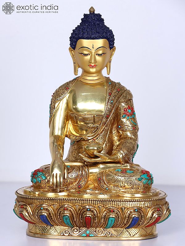 13" Shakyamuni Buddha Idol from Nepal | Copper Statue with Gilded Gold