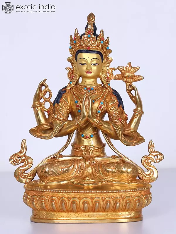 9" Chenrezig Nepalese Copper Idol | Buddhist Deity Statue