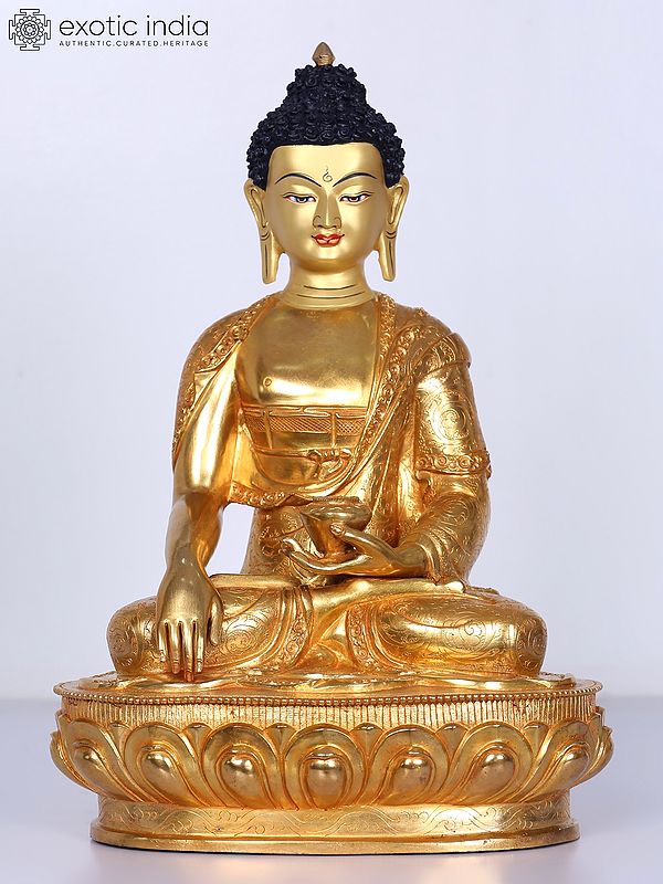 13" Shakyamuni Buddha Statue from Nepal | Copper with Gilded Gold