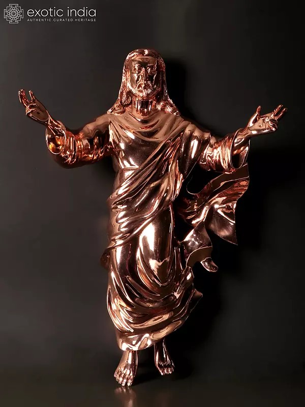 19" Superfine Jesus Christ Wall Hanging Statue | Brass with 24 Karat Rose Gold Plating