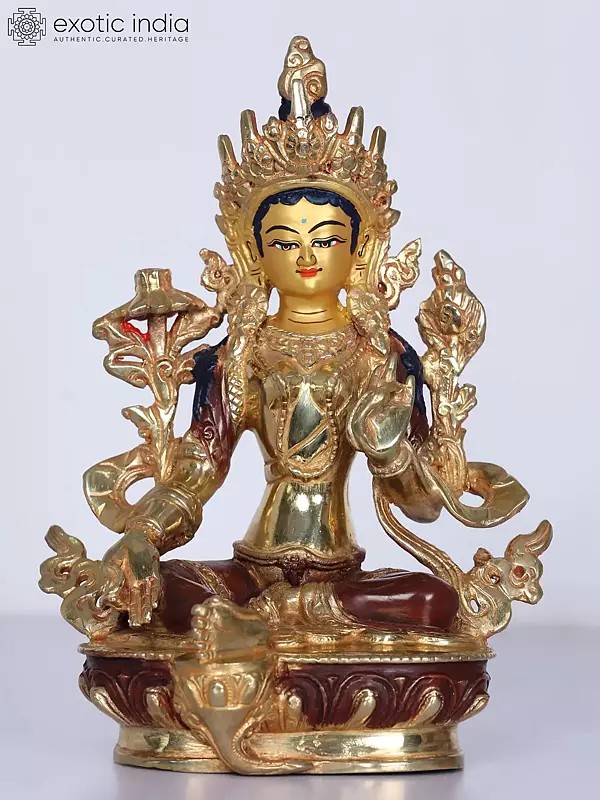 8" Goddess Green Tara Idol from Nepal | Nepalese Copper Statue