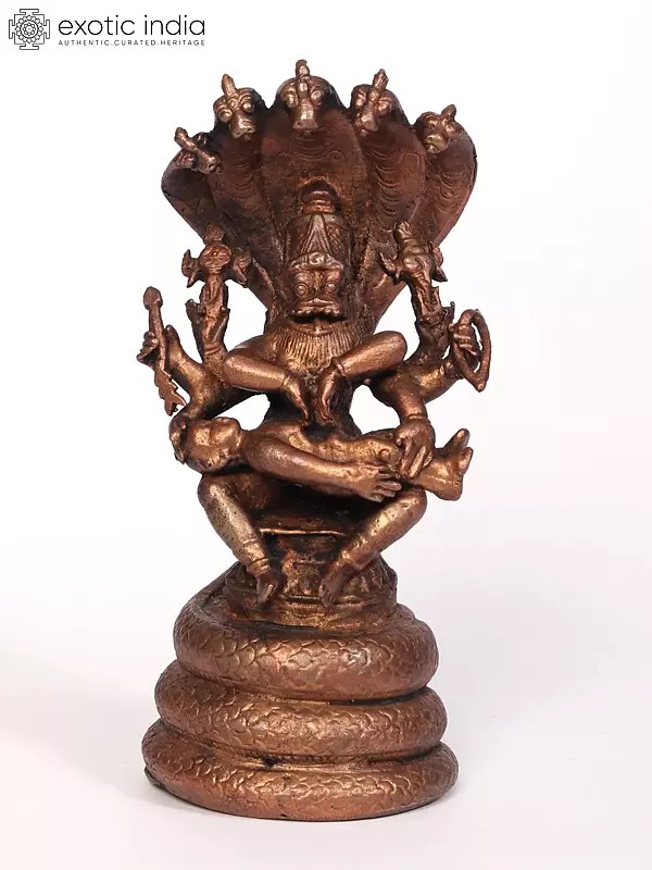 5" Small Copper Idol of Lord Narasimha Killing Demon Hiranyakashipu
