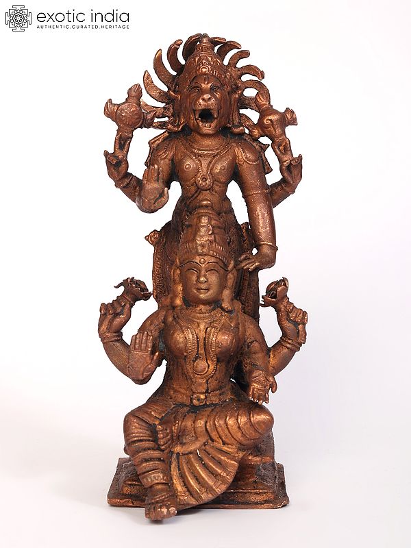 6" Lord Narasimha Idol with Goddess Lakshmi | Copper Statue