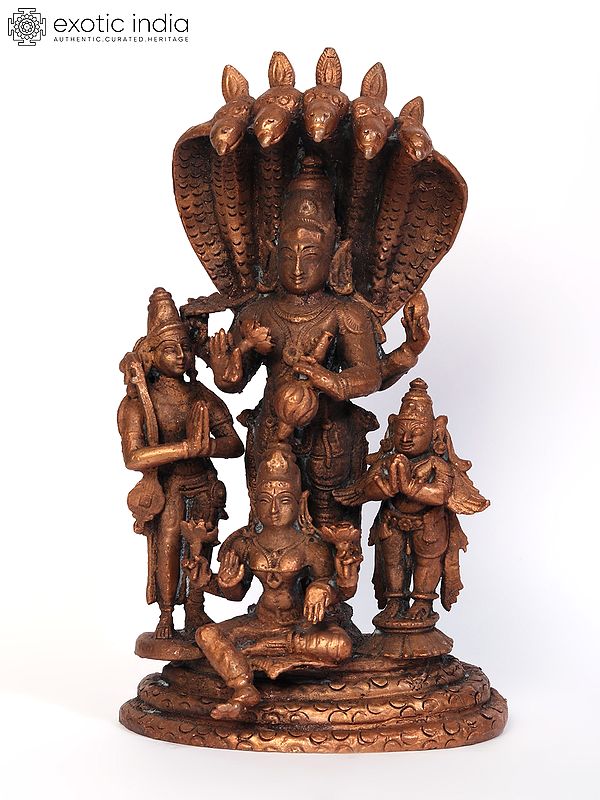 Garuda and Narada Paying Obeisance to Lakshmi Vishnu | Copper Statue