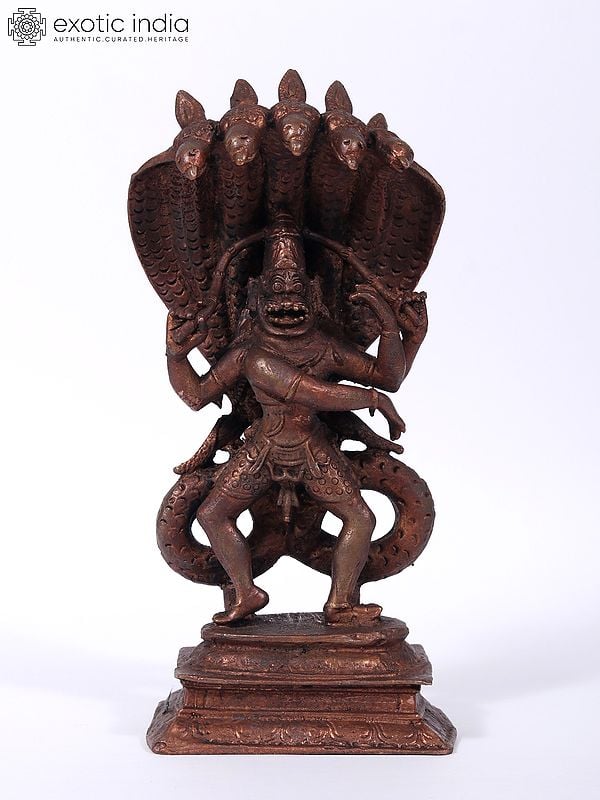 7" Chaturbhuj Lord Narasimha Copper Statue