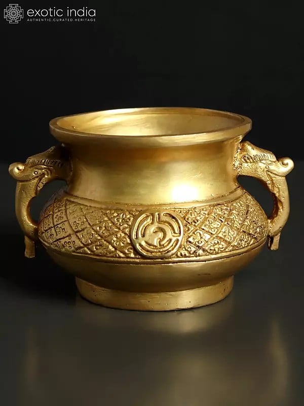 5" Small Designer Brass Kalash/Pot with Elephant Handles