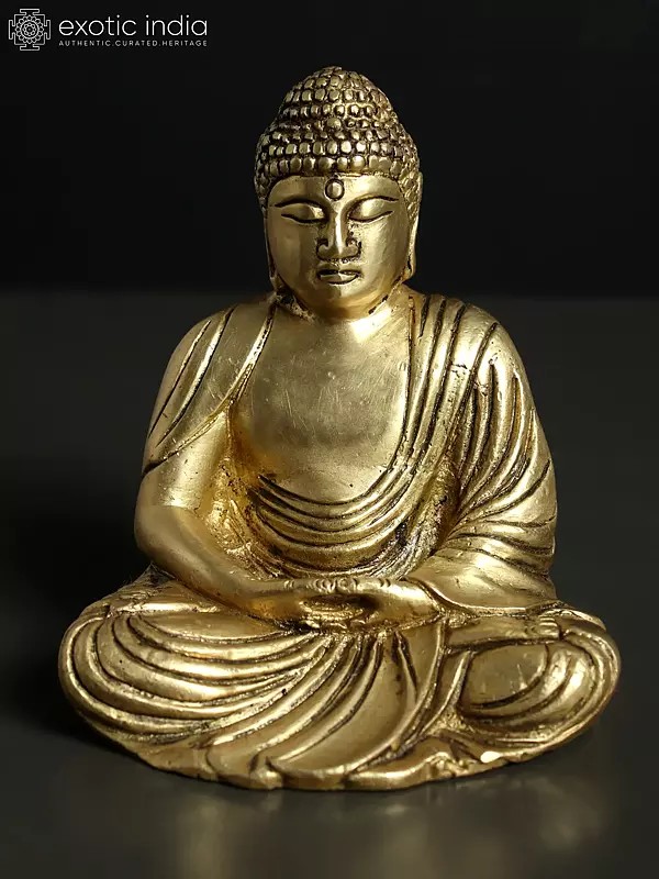 4" Small Japanese Amida Buddha | Brass Statue