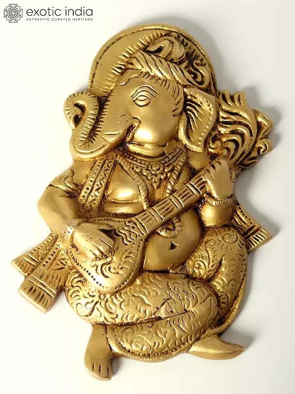 7" Musical Ganesha Wall Hanging Brass Statue