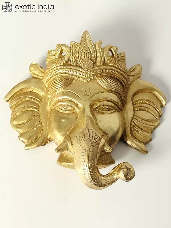 5" Small Ganesha Face Wall Hanging Statue in Brass