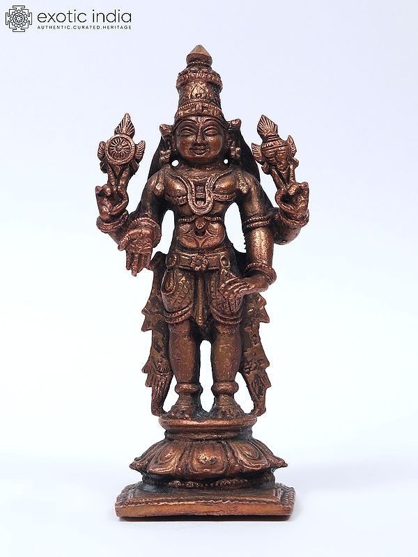 4" Small Standing Lord Vishnu | Copper Statue