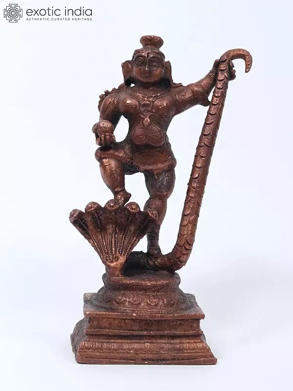 4" Small Kaliya Mardan Krishna | Copper Statue