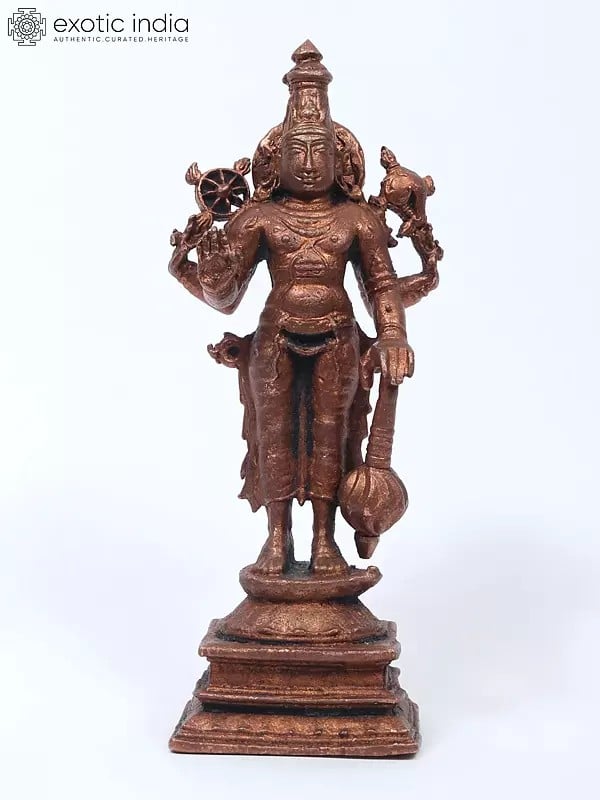 5" Small Standing Lord Vishnu | Copper Statue
